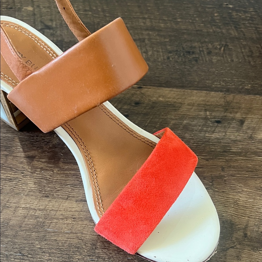 Tory Burch Tan Leather & Coral Suede Block Heel Sandals - Picture 6 of 6